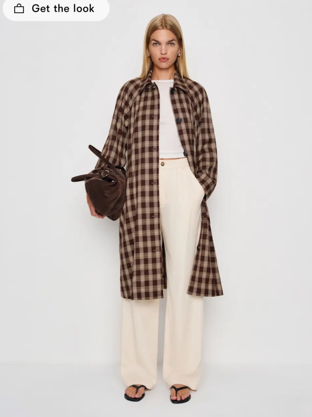 Reformation Beck Plaid Lightweight Trench Brown Check Size XS